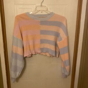 Altar'd State Blue and Pink Color Block Knit Cropped Sweater Size M